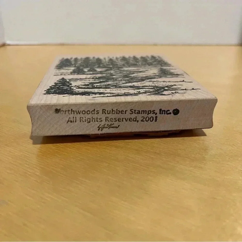 Northwoods EVERGREENS Trees Landscape River Woods Rubber Stamp